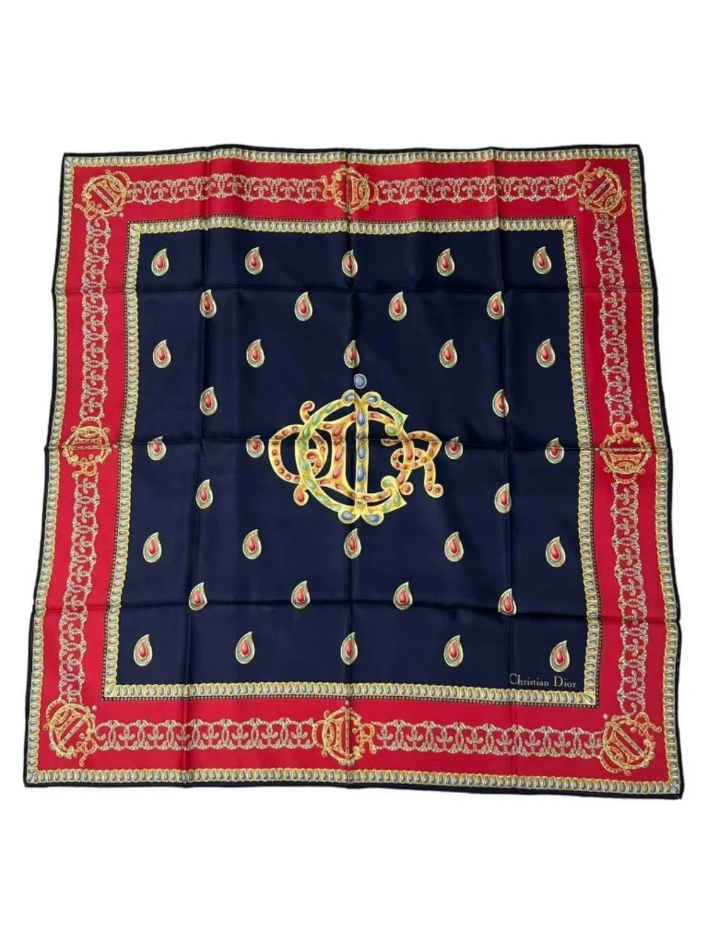 Dior Scarf Silk Logo All Over Print Red Navy